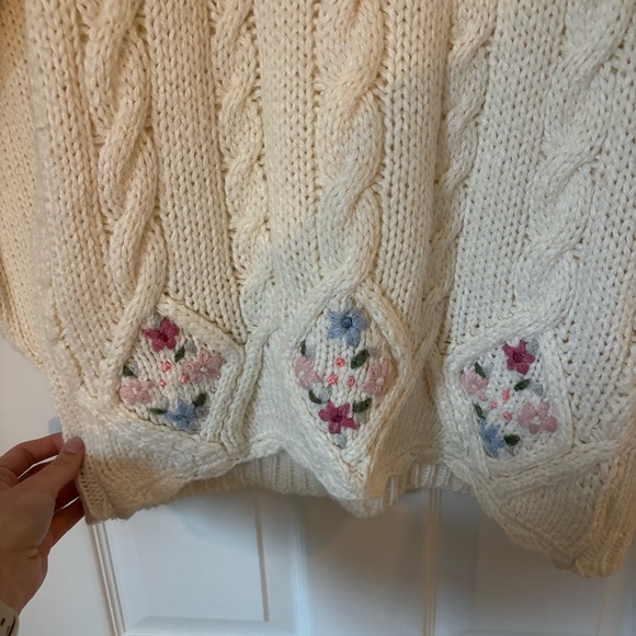 Vintage Embroidered V Neck Granny Grandma Sweater Cottage Core Feminine Girly M - Picture 4 of 5